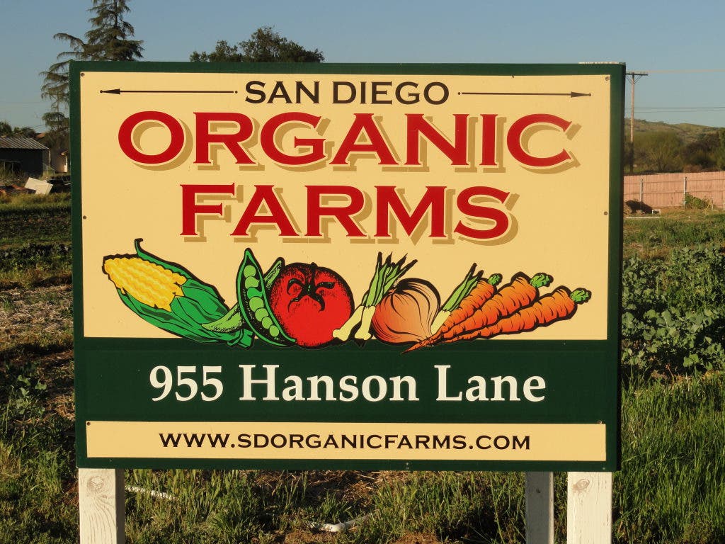 San Diego Organic Farms in Ramona, CA - a view of our certified organic farm stand and growing fields
